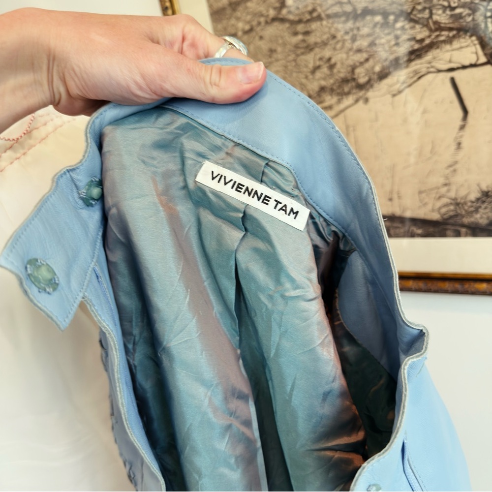 ✨ FREE PEOPLE vintage y2k baby blue leather jacket - Picture 7 of 8